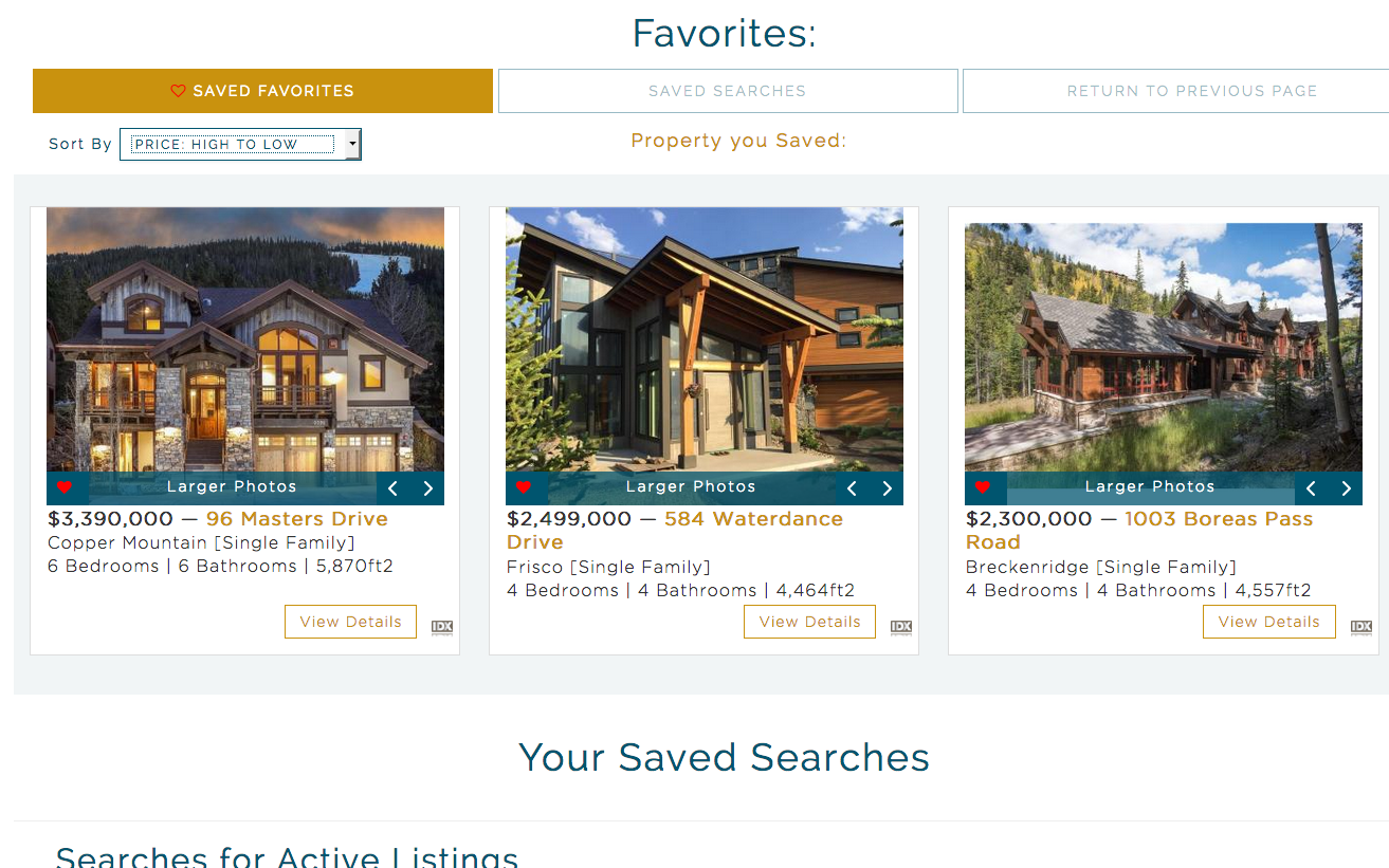 a screenshot of saved favorite properties and searches that you want to revisit, 2017