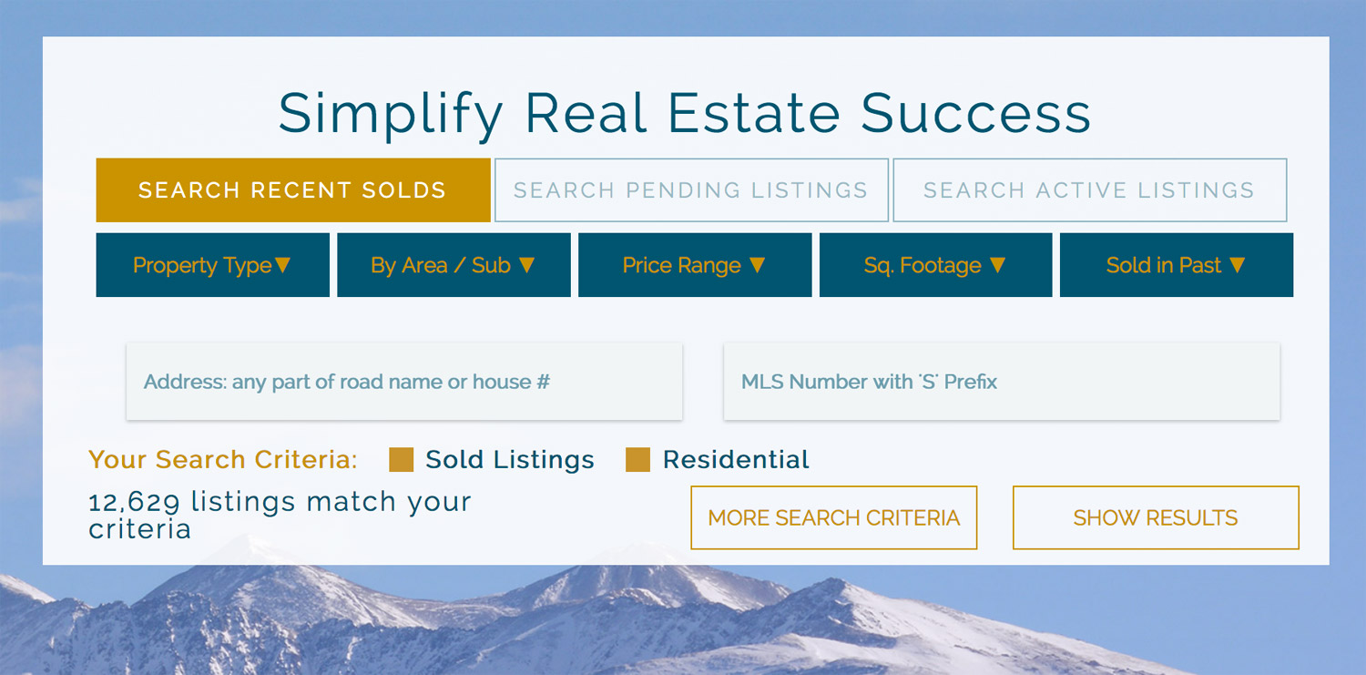 a screenshot of the search section on the home page at Real Estate Summit County