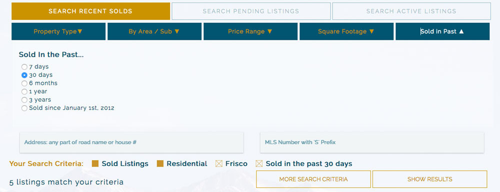 example of results of active listings